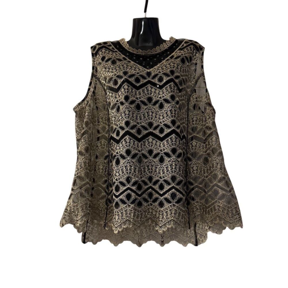 Cato Plus Size 26 Black & Gold Geometric Sleeveless Party Blouse